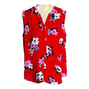 Chelsea & Theodore Red Floral Paisley Top Size XL Sleeveless Buttoned Pleated